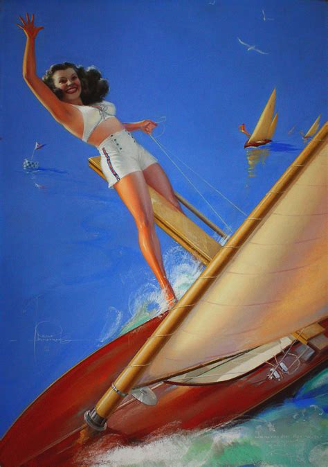 surfing sexy pin up girl pop art propaganda retro vintage kraft poster