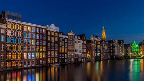 amsterdam netherlands canal night houses cities