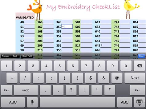 editable dmc floss checklist form  instant