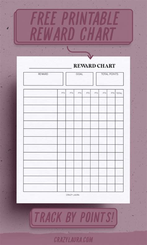 reward chart printable  kids   versions crazy laura