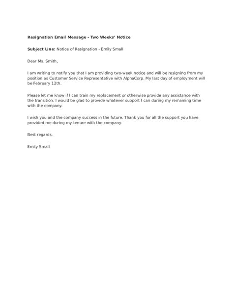 letter  resignation   weeks notice collection letter
