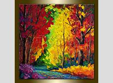 Autumn Landscape Painting Seasons Textured Palette Knife Oil on Canvas