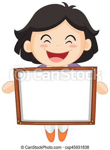 happy girl holding white board illustration canstock