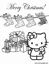 Coloring Kitty Stockings Christmas Hello Gifts Pages Printable sketch template