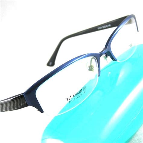 glasses eyewear blue frame half rim titanium spectacles tr90 temples