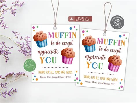muffin appreciation gift tags   muffin labels school etsy