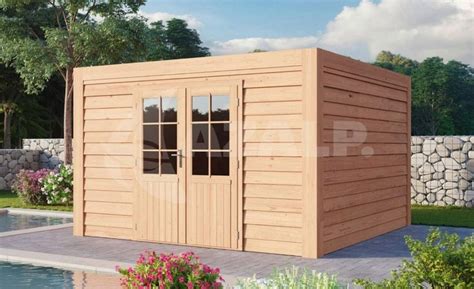 large wooden shed sitting    pool