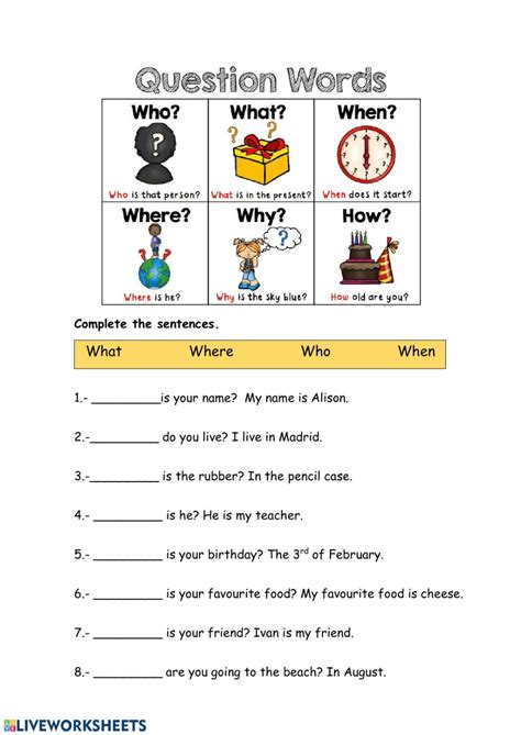 wh questions worksheets worksheets  kids printable worksheets