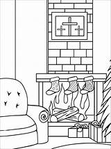 Coloring Christmas Stocking Pages Fireplace Chimney Template Kids sketch template