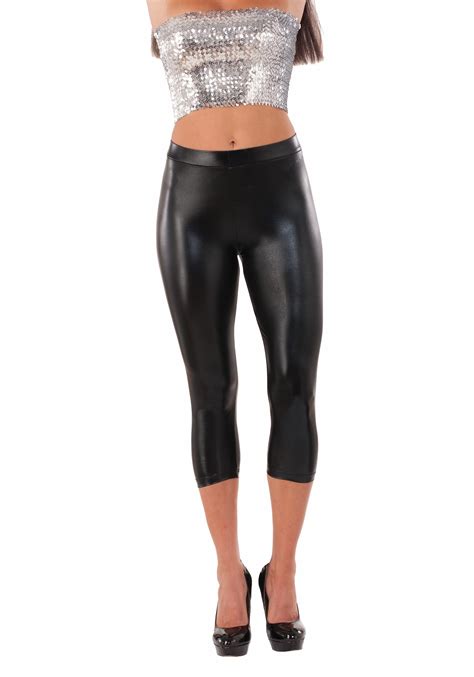 womens black metallic sheen leggings