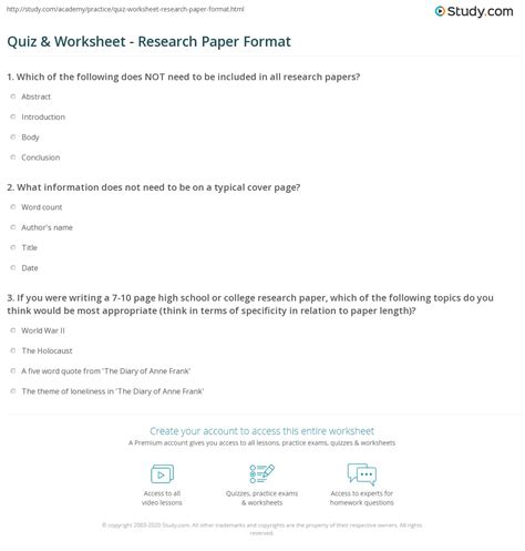 quiz worksheet research paper format studycom