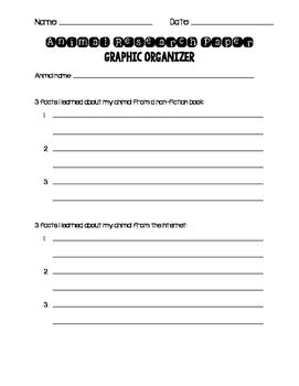 animal research paper graphic organizer  hilary young tpt