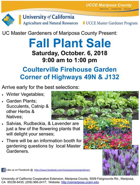 Mariposa County Master Gardeners Annual Fall Plant Sale To Be Held In