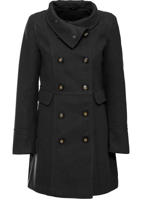 trendy korte coat met een opstaande kraag en decoratieve knopen zwart