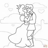 Coloring Princess Prince Pages Kissing Printable Supercoloring sketch template