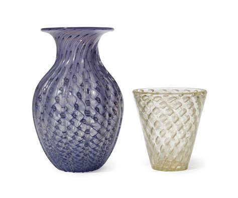 Two Italian Murano Blown Glass Vases Probably Venini 20th Century