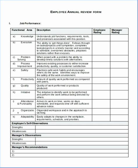employee performance review template word   editable employee