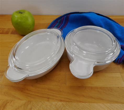 Corning Ware White Grab It Bowl And Oval With Pyrex Clear Glass Lids P 14