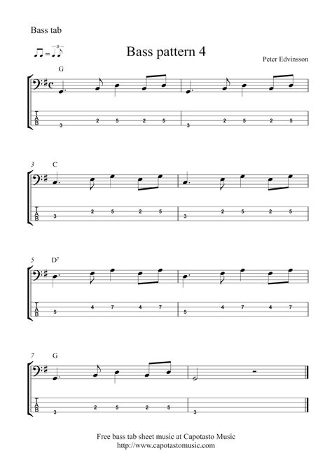 easy sheet   beginners bass guitar pattern  easy bass tablature sheet