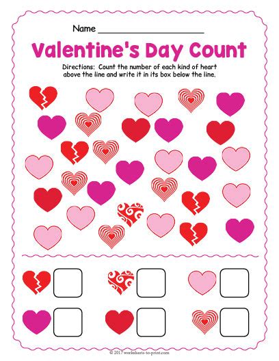 valentines day counting worksheet