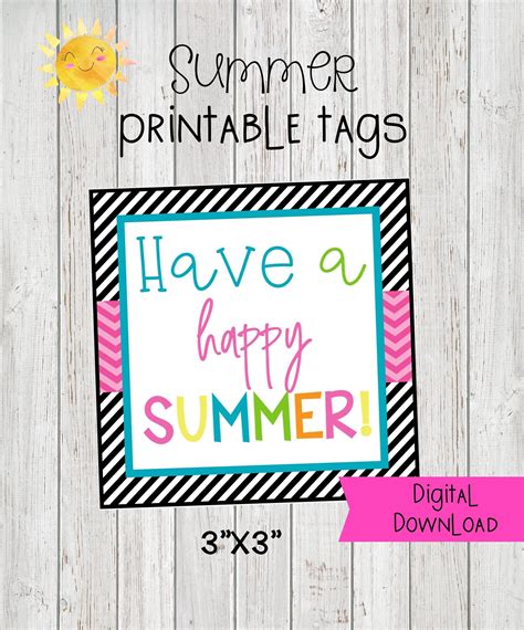 happy summer printable gift tag summer gift tags summer etsy