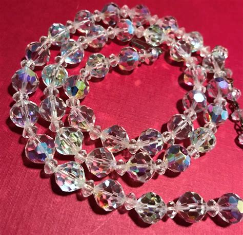 faceted crystal glass bead necklace vintage aurora borealis etsy