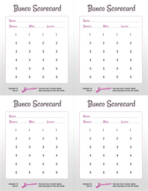 printable score sheets  bunco