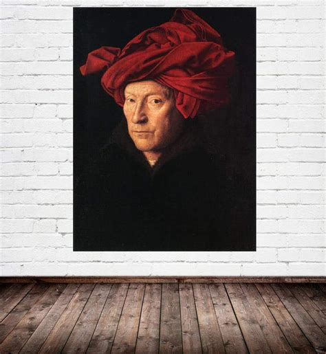 jan van eyck portrait   man   red turban  canvas etsy