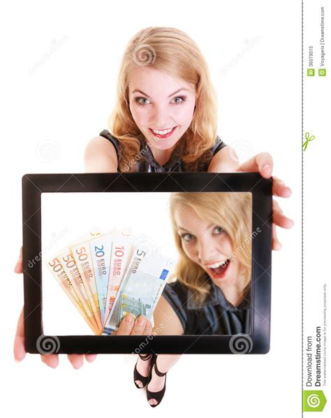 Businesswoman Showing Ipad Tablet Touchpad Photo Euro