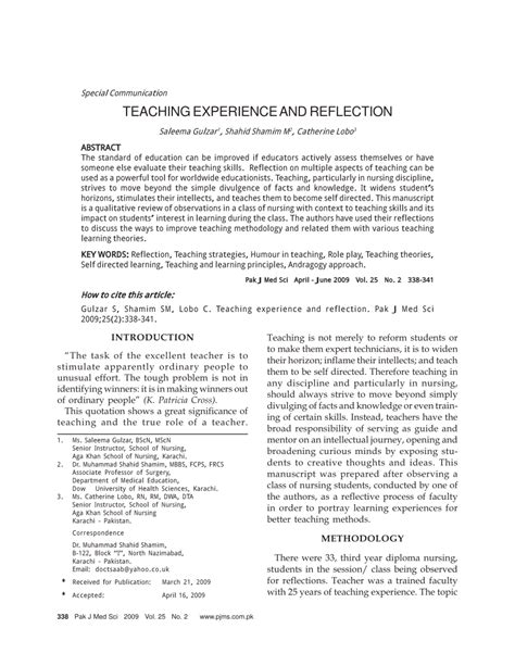 teaching experience  reflection