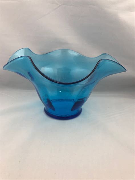 Artistic Blue Glass Crimped Bowl Centerpiece Argonne Hall Etsy