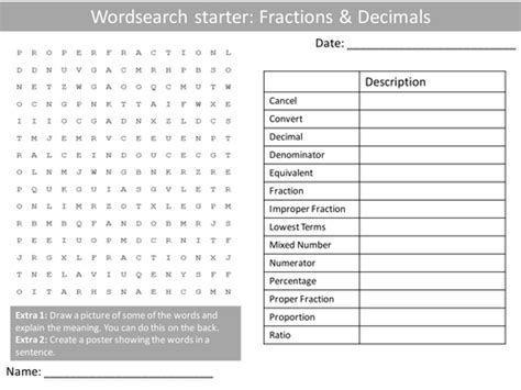 Maths Fractions And Decimals Ks3 Wordsearch Crossword