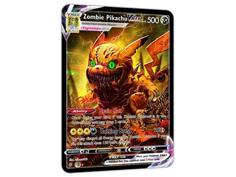 zombie pikachu vmax custom full art holo trading card etsy