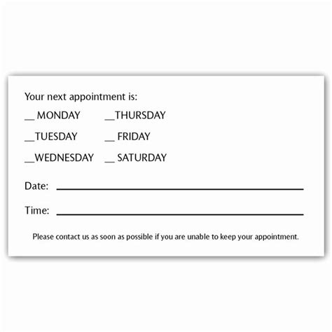 printable appointment reminder cards unique appointment card