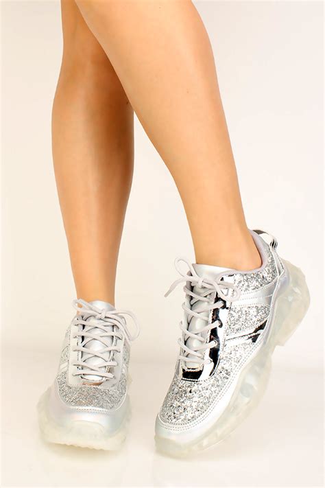 silver glittery metallic lace  sneakers women  edm