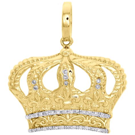 yellow gold real diamond king hat crown pendant  mini charm
