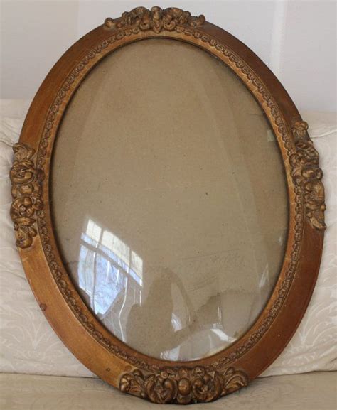 Antique 1900 S Domed Rounded Bubble Glass Carved Wood Picture Frame