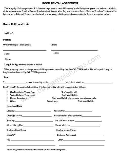 room rental agreement template word  simple rental agreement form