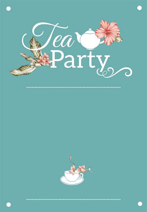 blank tea party invitation template  floral tea party invitation