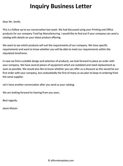 inquiry business letter   form templates