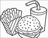 Coloring Hamburger Fries Pages French Food Print sketch template
