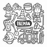 Doodle Vector Premium Fireman Drawn Coloring Hand sketch template