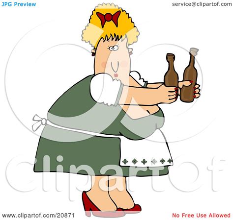 Clipart Illustration Of A Chubby Blond Oktoberfest Woman Serving Two
