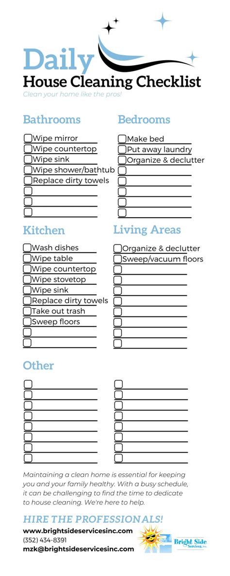 daily house cleaning checklist bright side services