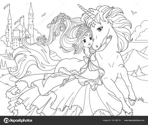coloring page unicorn princess stock photo  larisakuzovkova