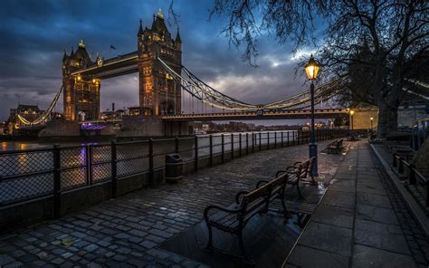 city london england tower bridge bridge street street light night cobblestone river thames