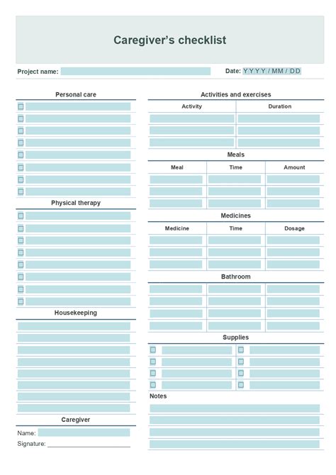 printable caregiver daily checklist template  printable