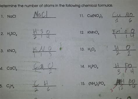 number  atoms   formula worksheet answer key worksheet