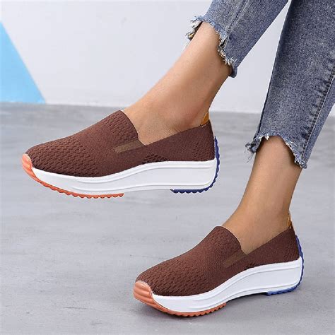 size women solid breathable knitted rocker sole casual walking shoes alexnldcom
