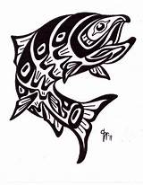Tattoo Tribal Salmon Fish Native Trout Northwest American Indian Designs Drawing Pacific Haida Tattoos Caught Wrist Symbolizes Species Every Other sketch template